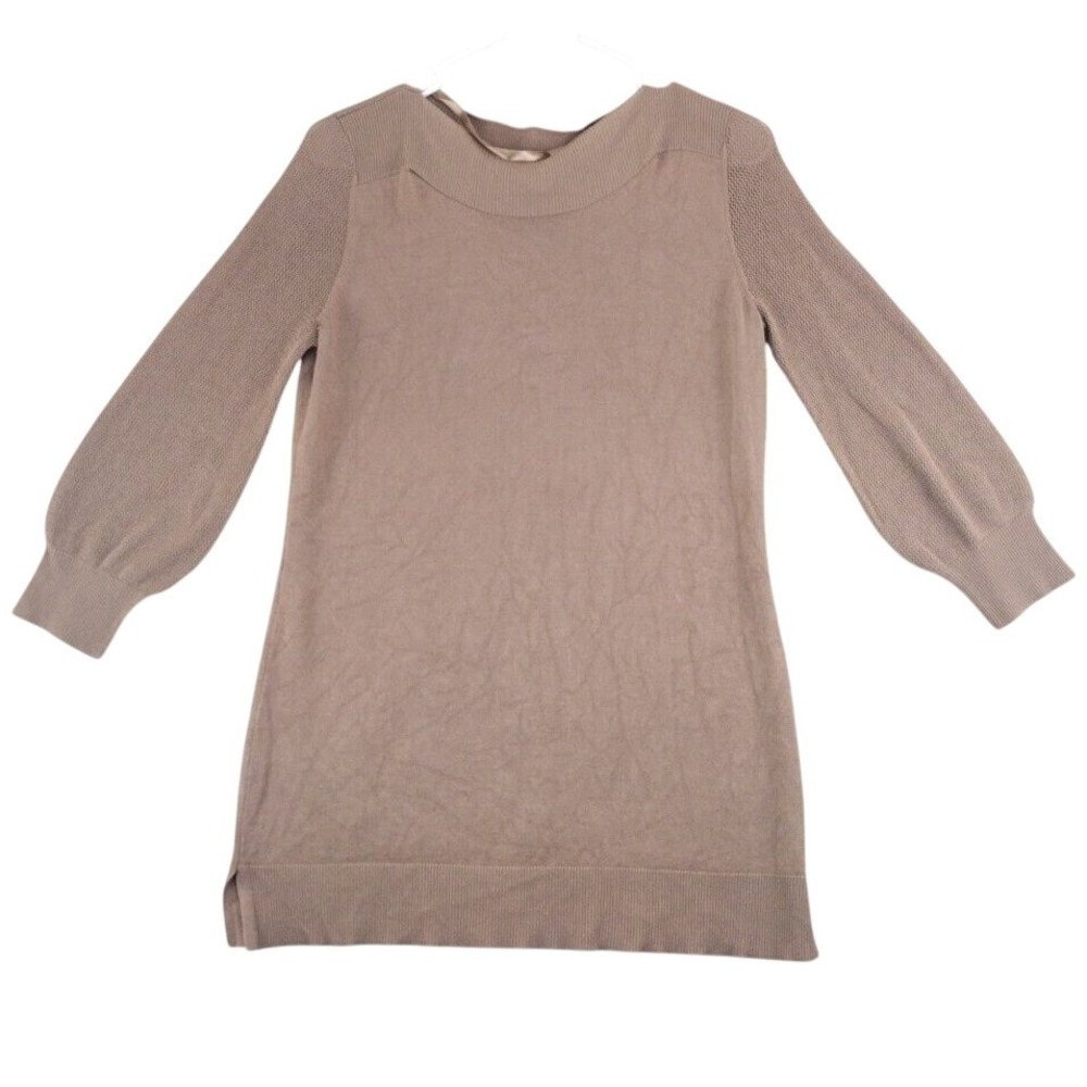 Cable Gauge Women Sweater Dress Taupe Knit Long Sleeve Boat Neck S